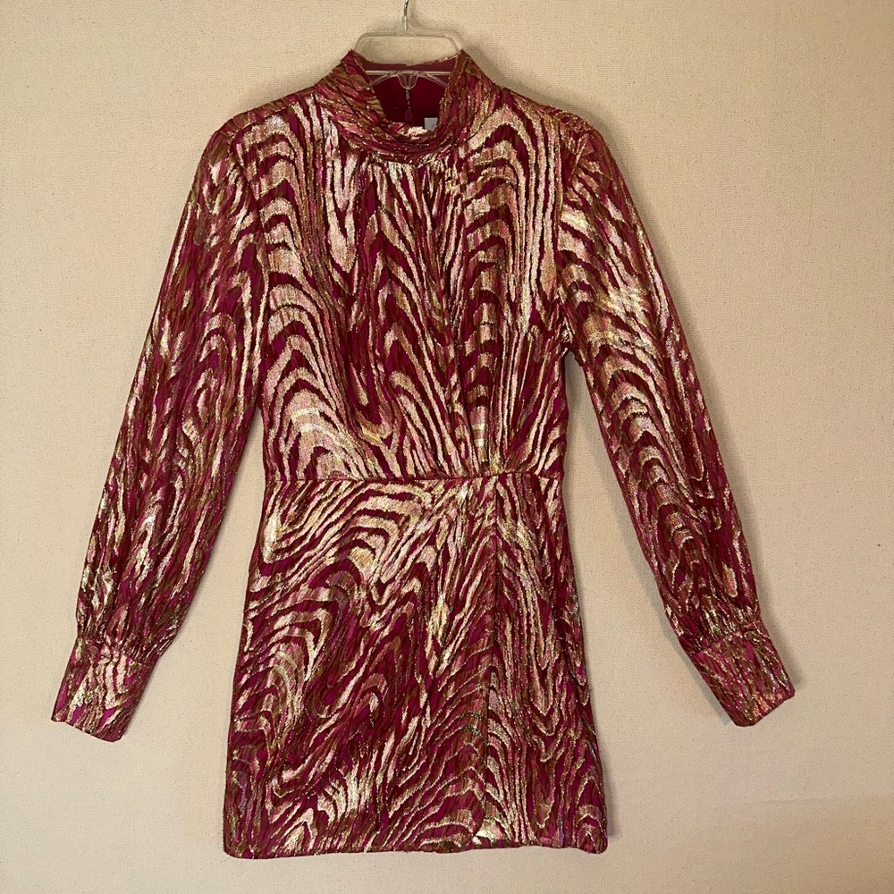 NWT Simkhai Halen Fil Coupe Minidress in Bougainvillea Metallic Moire Size 0